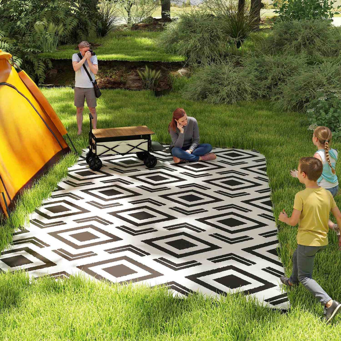 Weatherproof Boho outdoor rug, 182x274 cm, foldable