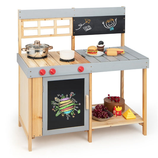 Outdoor children's mud kitchen set wooden play kitchen 89 x 45 x 90 cm natural + gray
