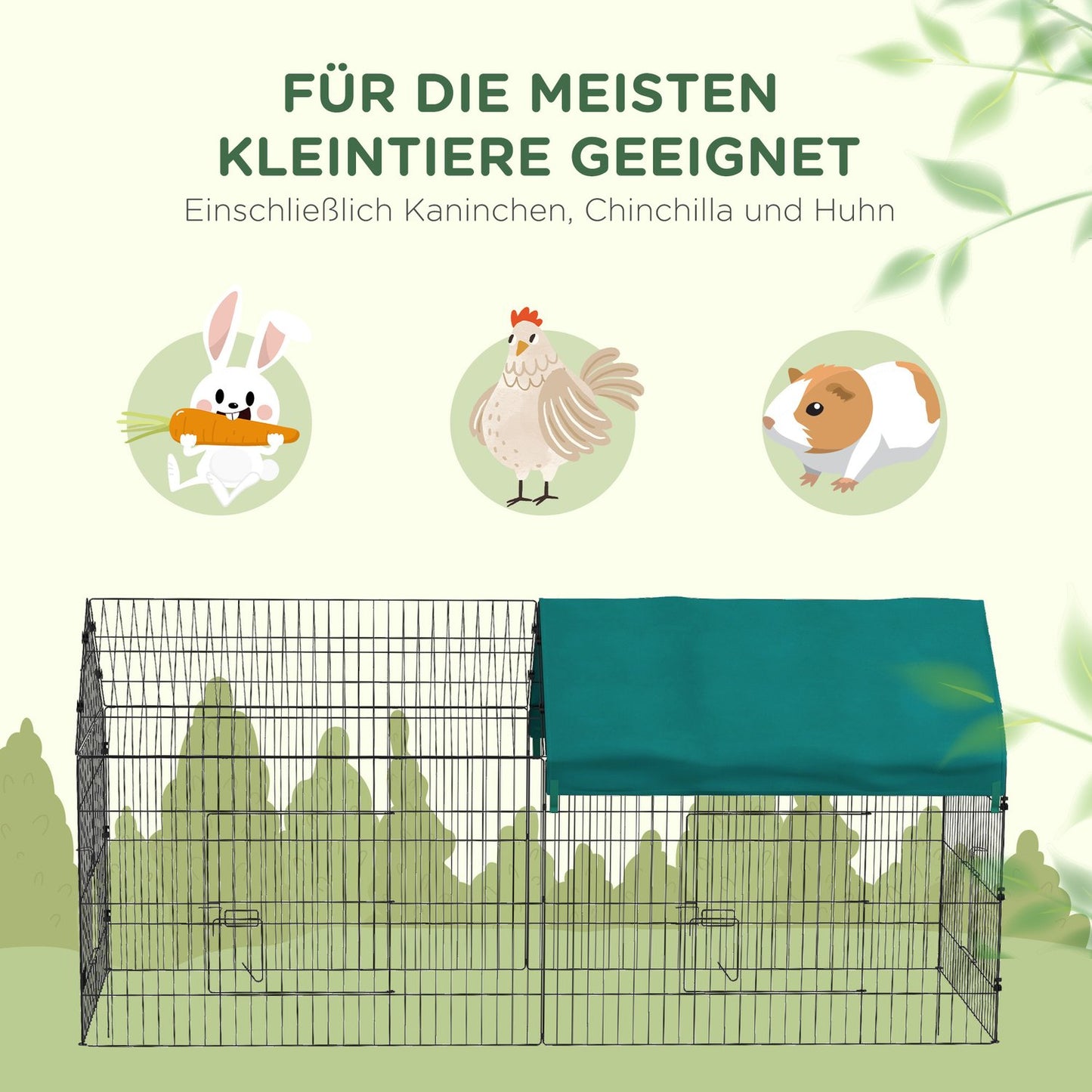 Outdoor house for small animals, steel with lid, green