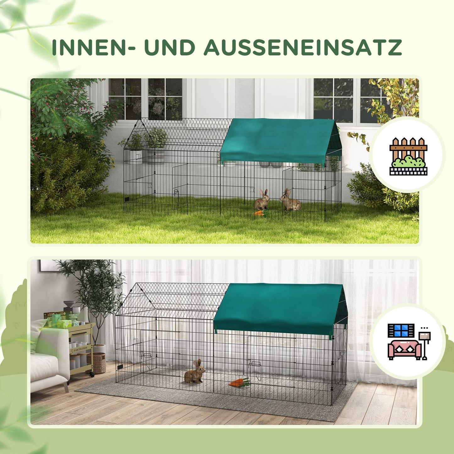 Outdoor house for small animals, steel with lid, green