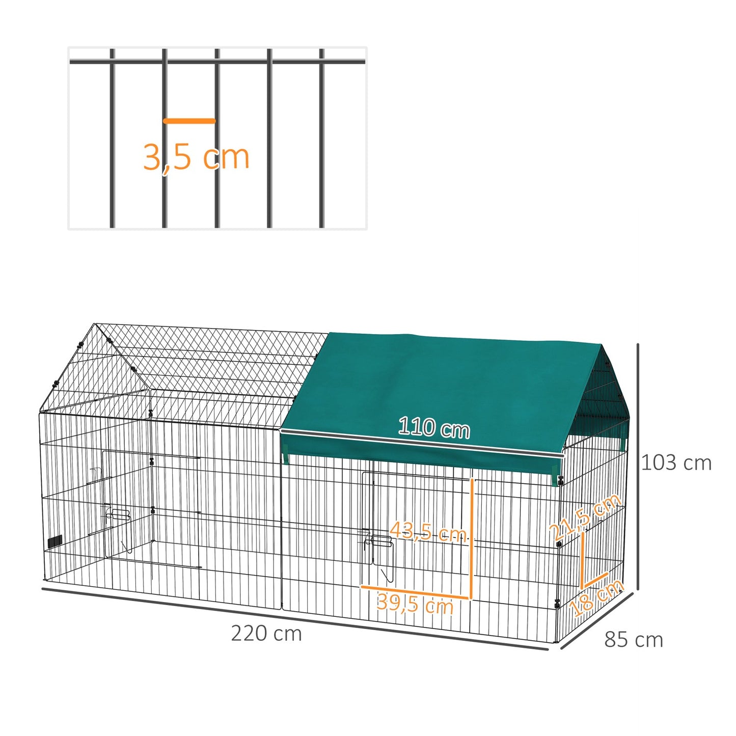 Outdoor house for small animals, steel with lid, green