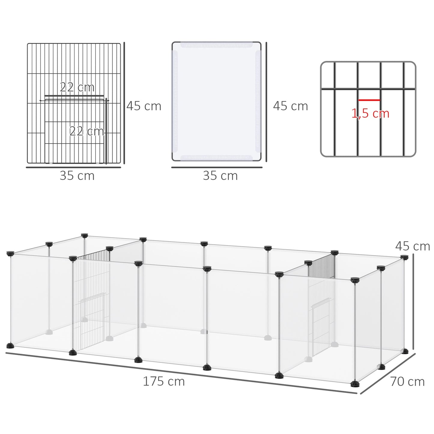 Expandable guinea pig cabinet in white steel with 18 panels