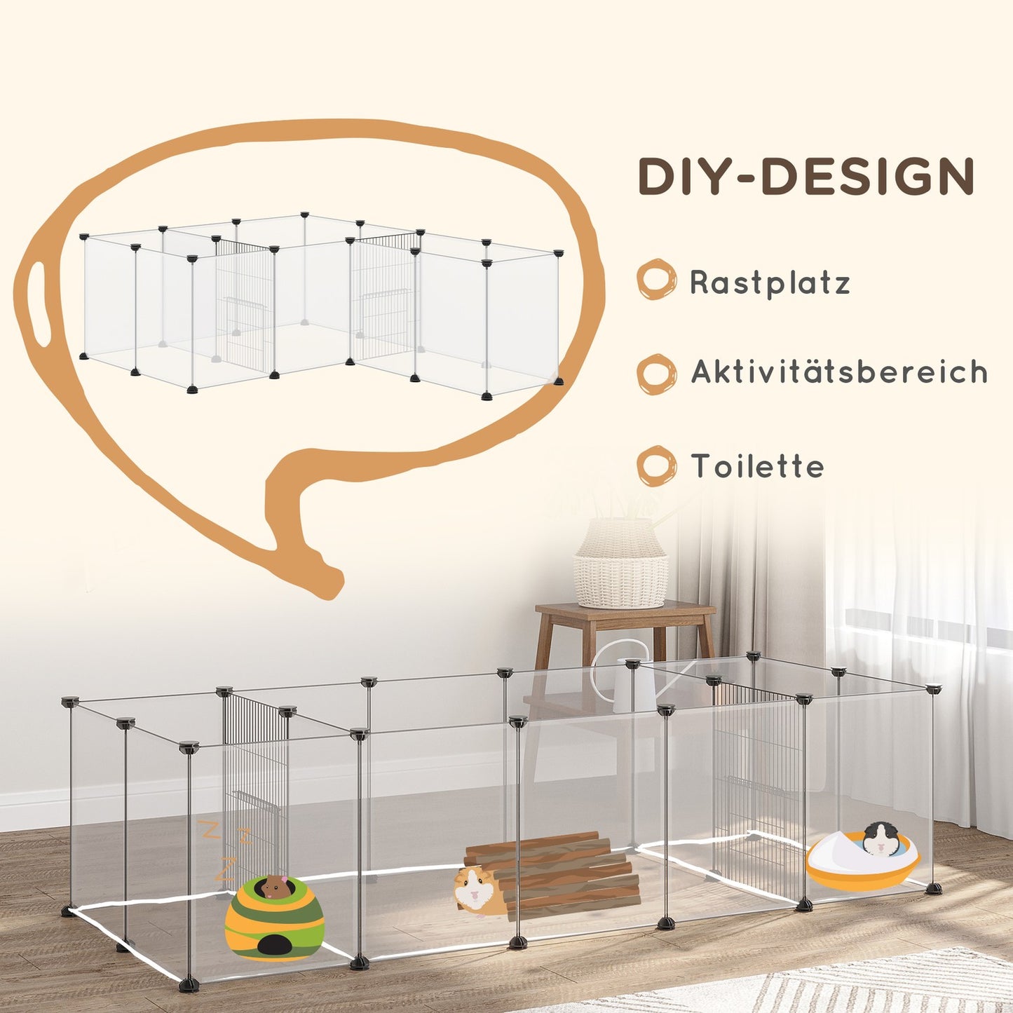 Expandable guinea pig cabinet in white steel with 18 panels