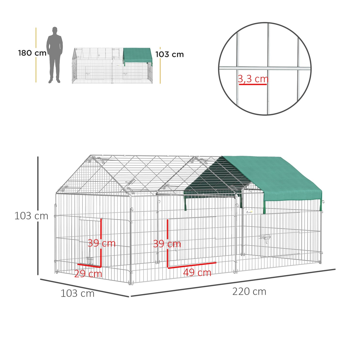 Playpen for guinea pigs outdoors with cover, steel frame