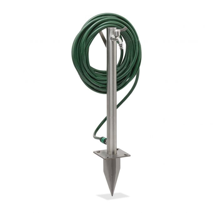 Outdoor faucet with hose holder