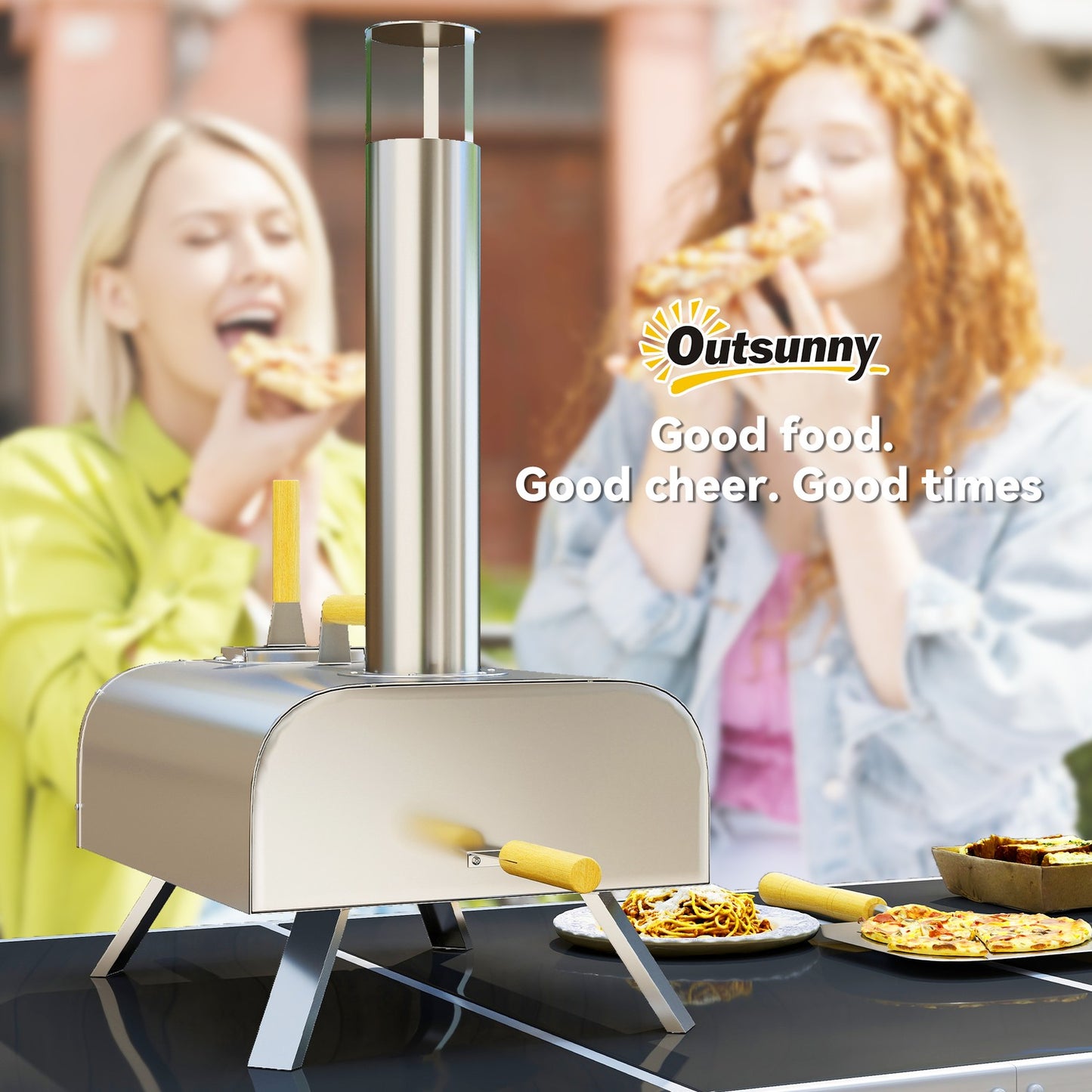 Wood-fired stainless steel pizza oven with stone, portable