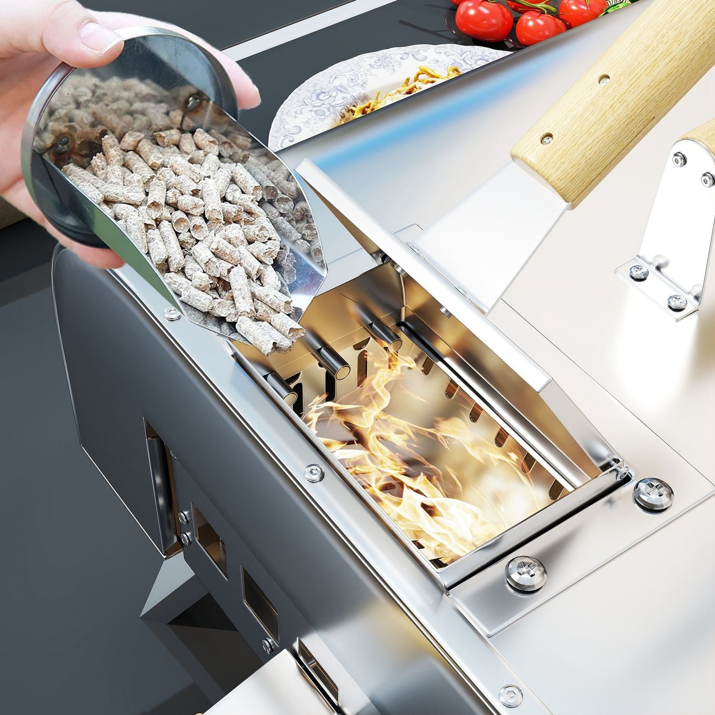 Wood-fired stainless steel pizza oven with stone, portable
