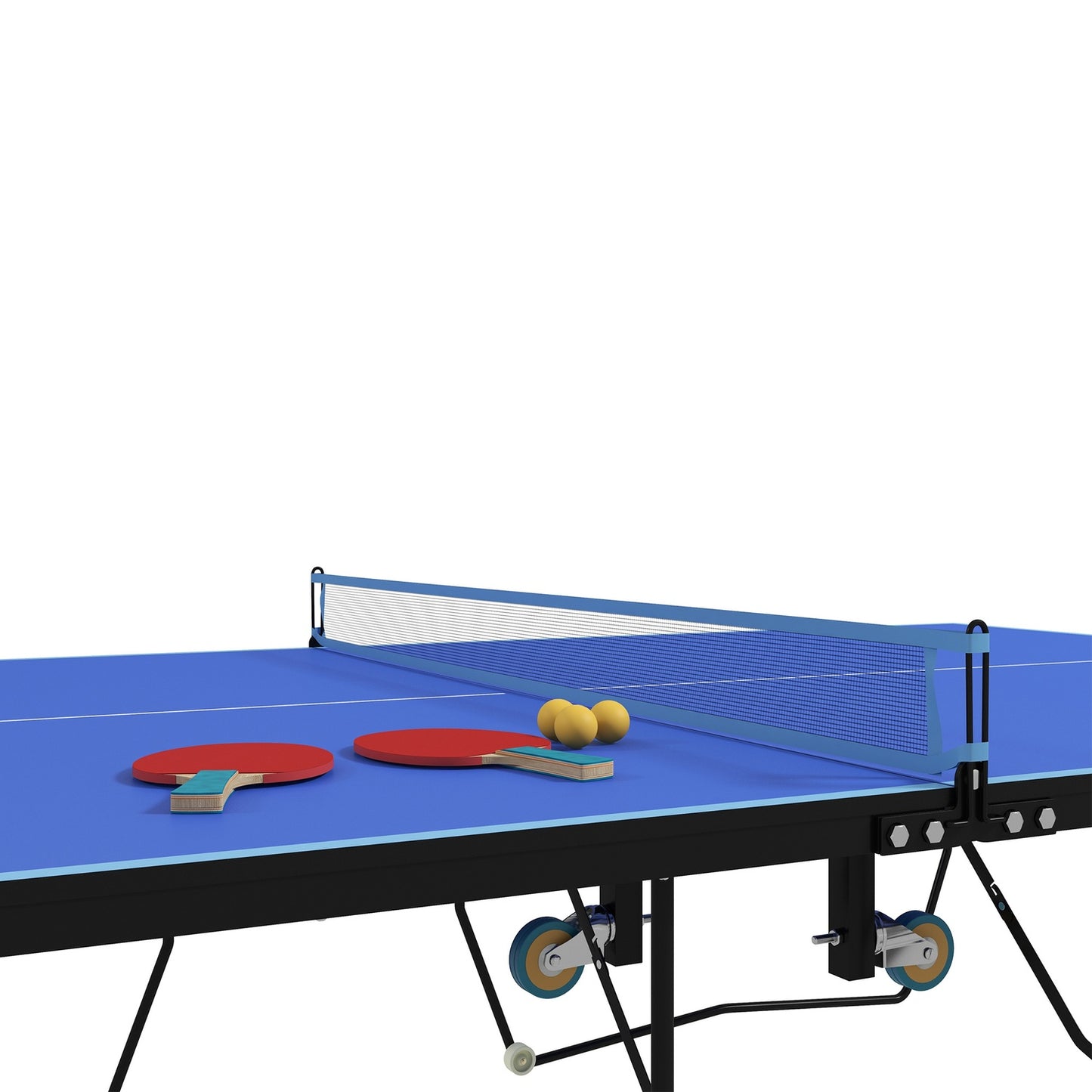 Collapsible outdoor table tennis set with net and wheels