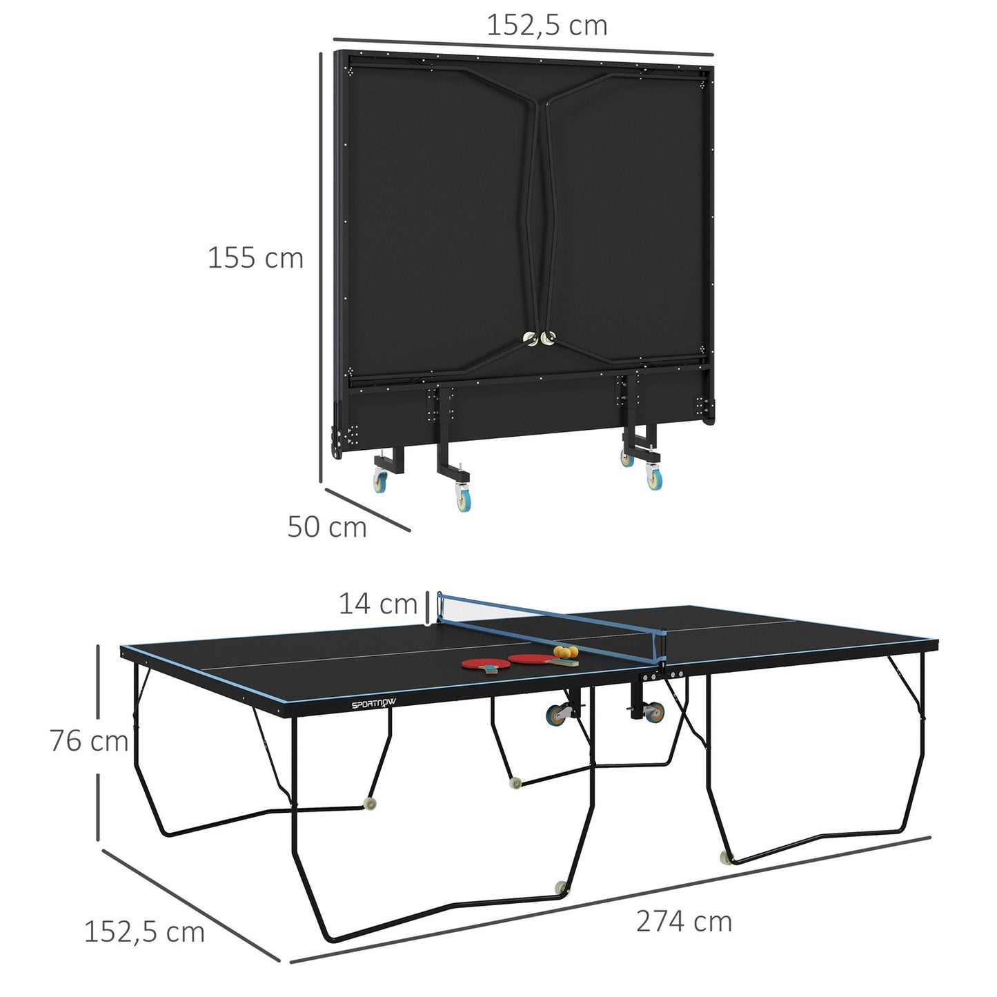 Folding outdoor table tennis table, wheels and net included