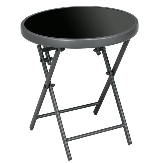 Black folding glass table - Compact for balcony & living room