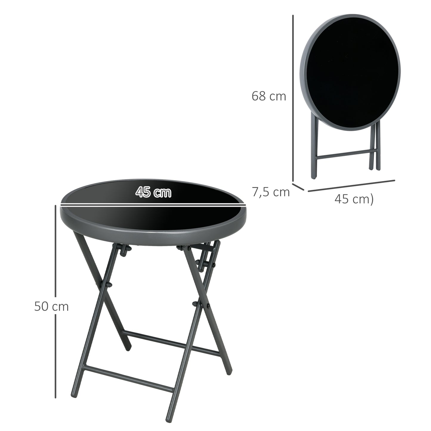 Black folding glass table - Compact for balcony & living room