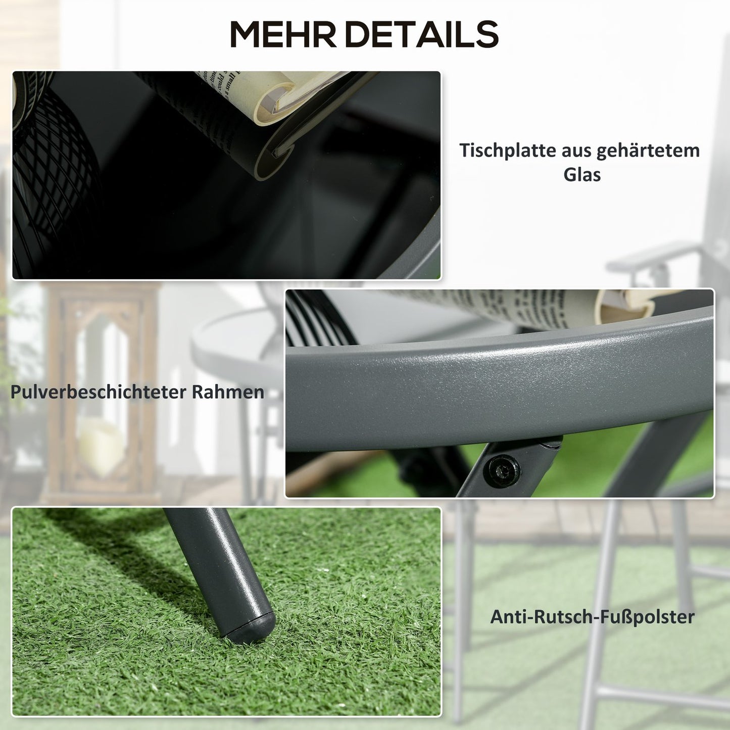 Black folding glass table - Compact for balcony & living room