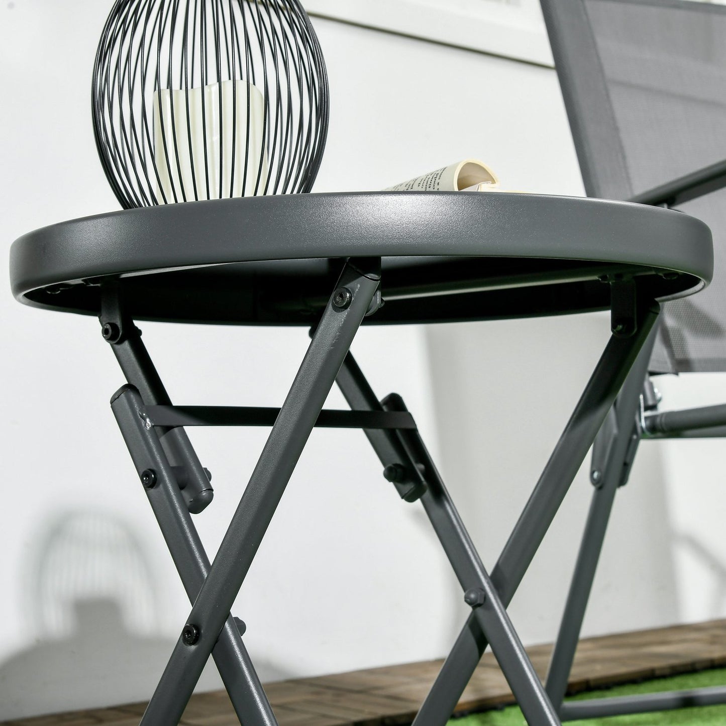 Black folding glass table - Compact for balcony & living room