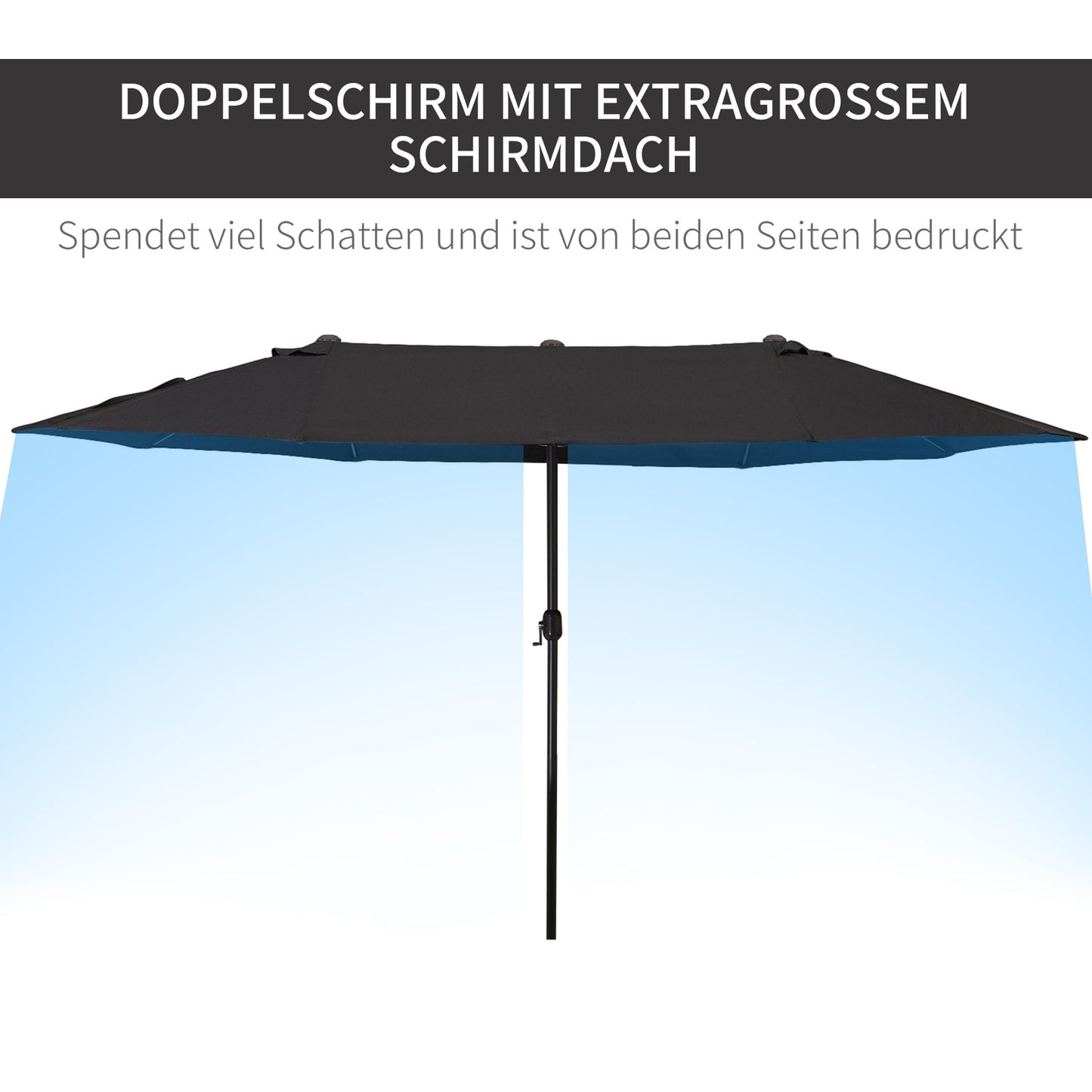 Black oval garden parasol parasol, double canopy, hand crank