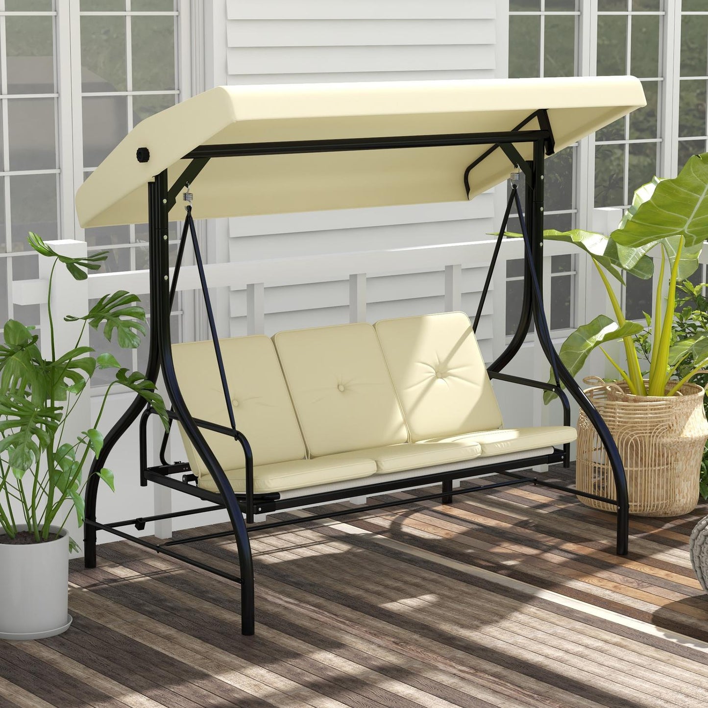 2-in-1 reclining garden swing, 3-seater, adjustable canopy