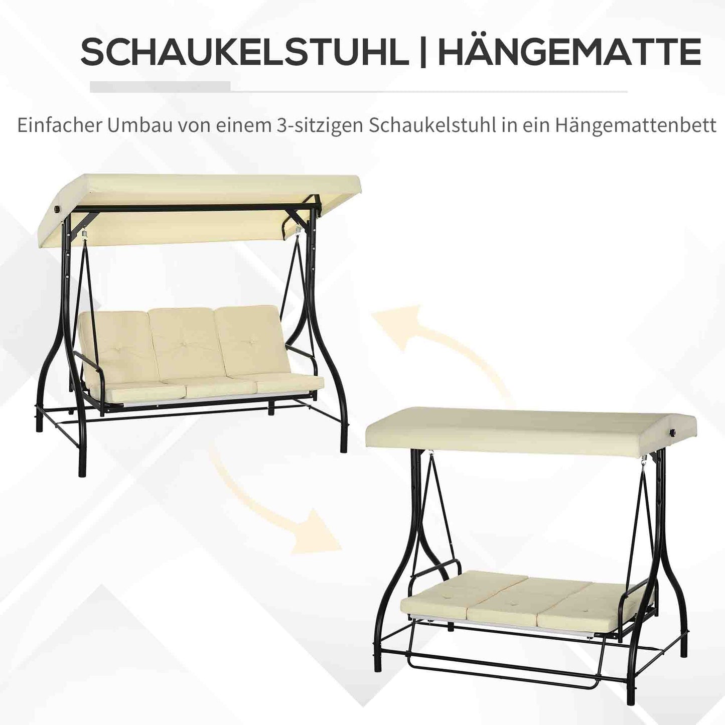 2-in-1 reclining garden swing, 3-seater, adjustable canopy