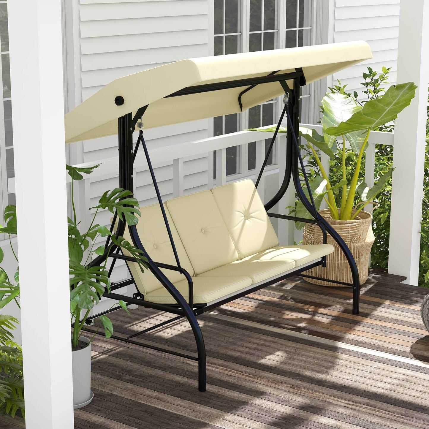 2-in-1 reclining garden swing, 3-seater, adjustable canopy