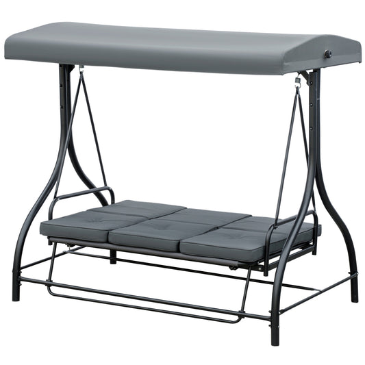 2-in-1 Reclining garden swing bench, 3-seater, dark grey