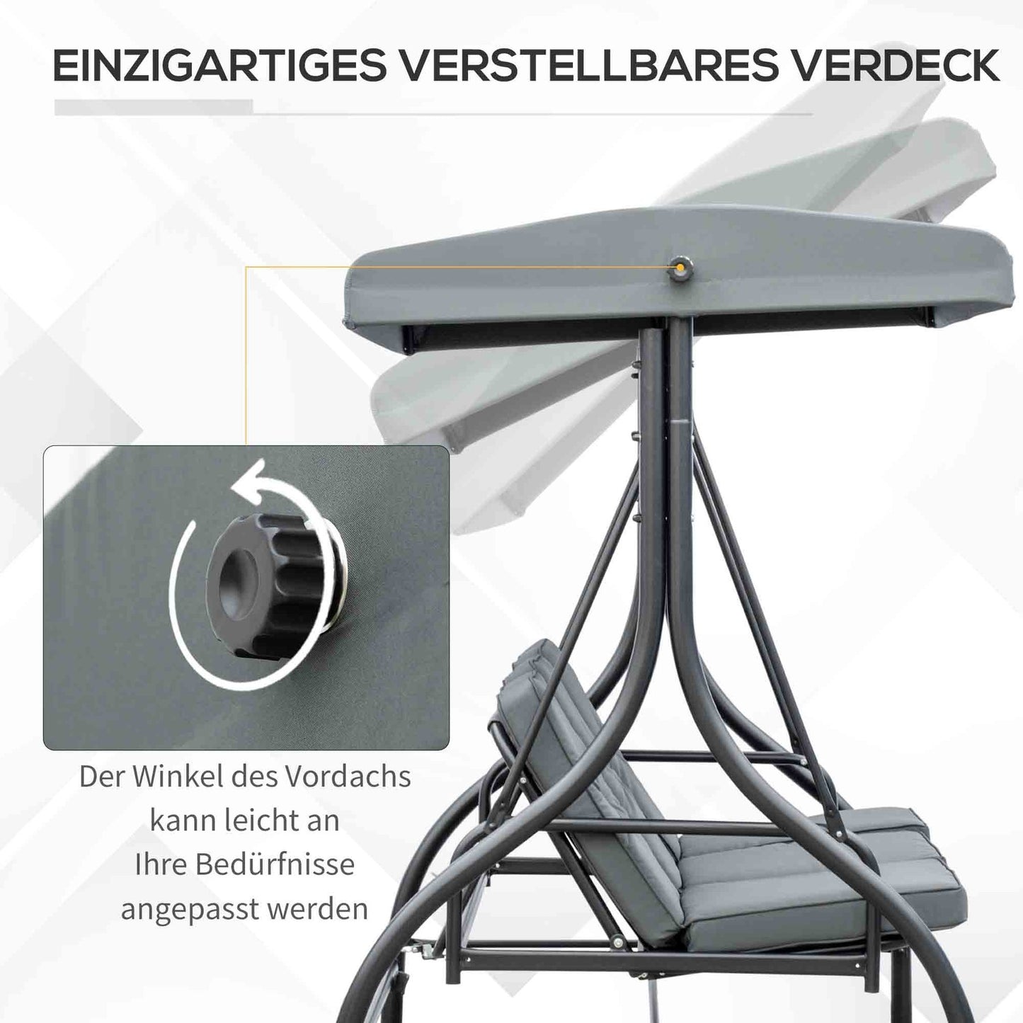 2-in-1 Reclining garden swing bench, 3-seater, dark grey