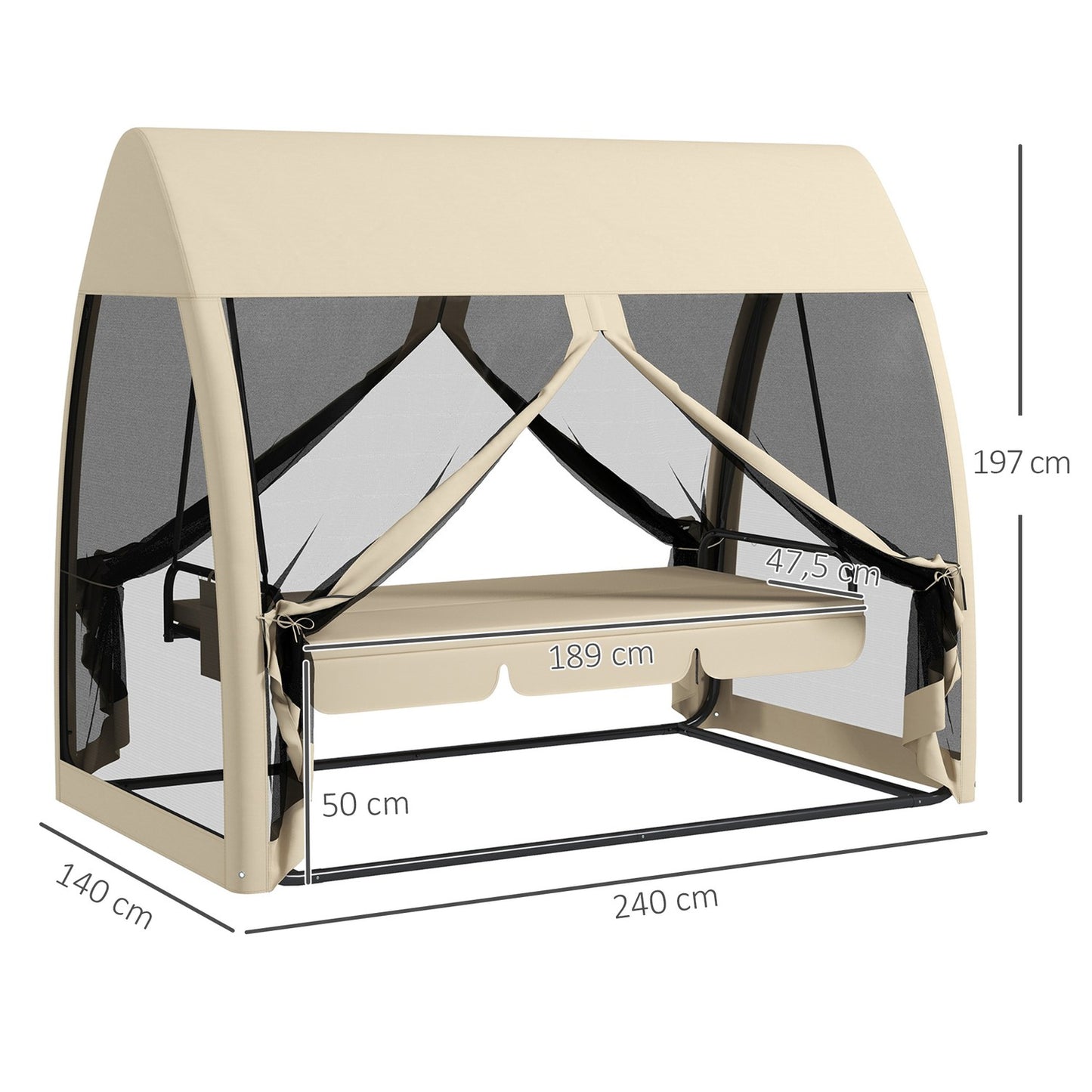 2-in-1 reclining garden swing with canopy and mosquito net