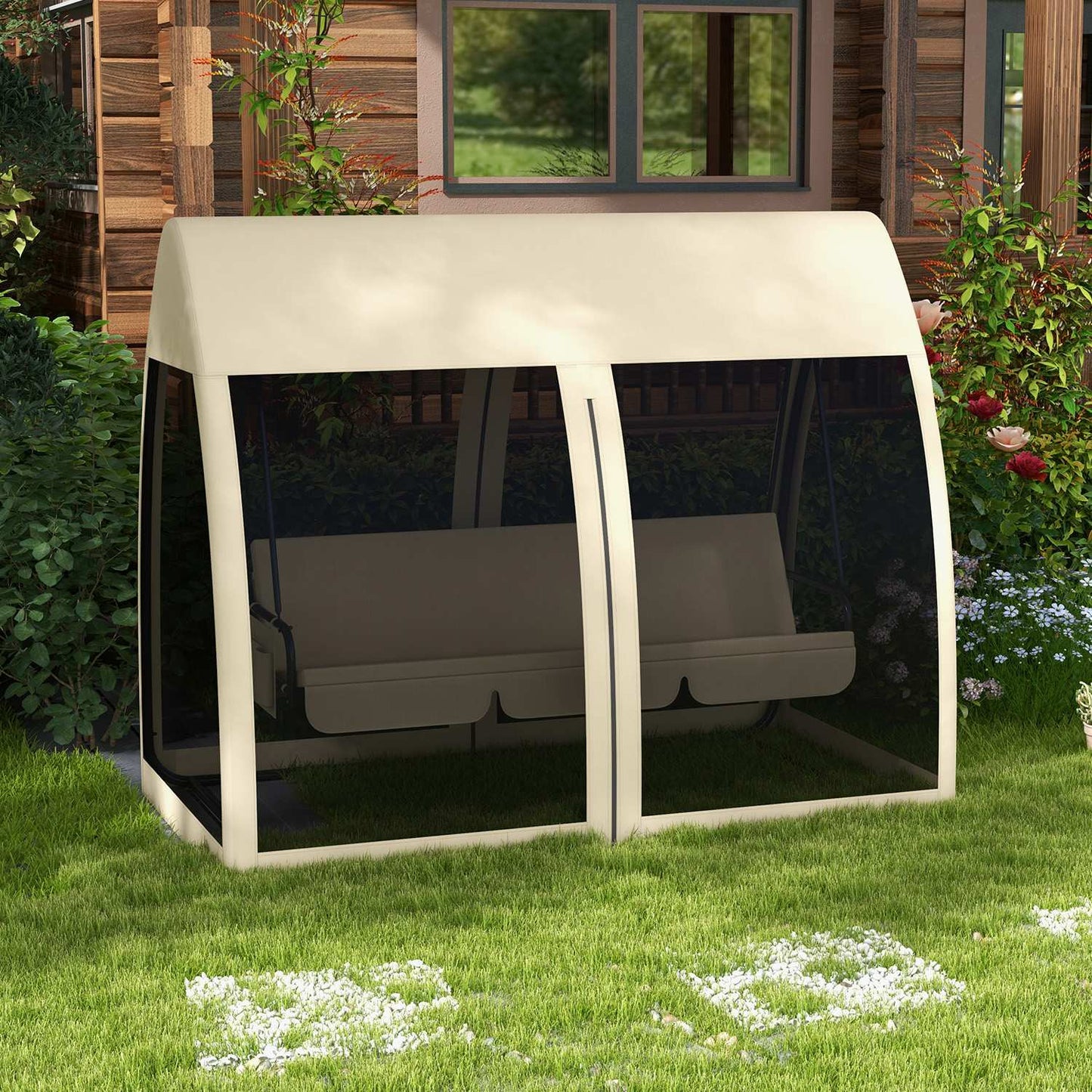 2-in-1 reclining garden swing with canopy and mosquito net