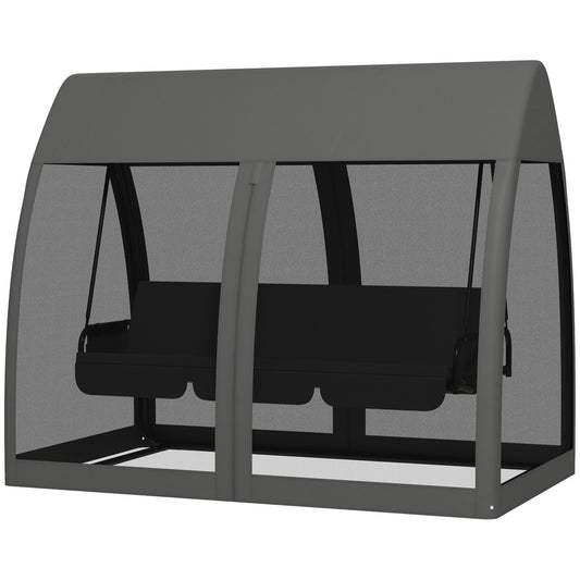 2-in-1 Gray Garden swing bench, reclining 3-seater with canopy
