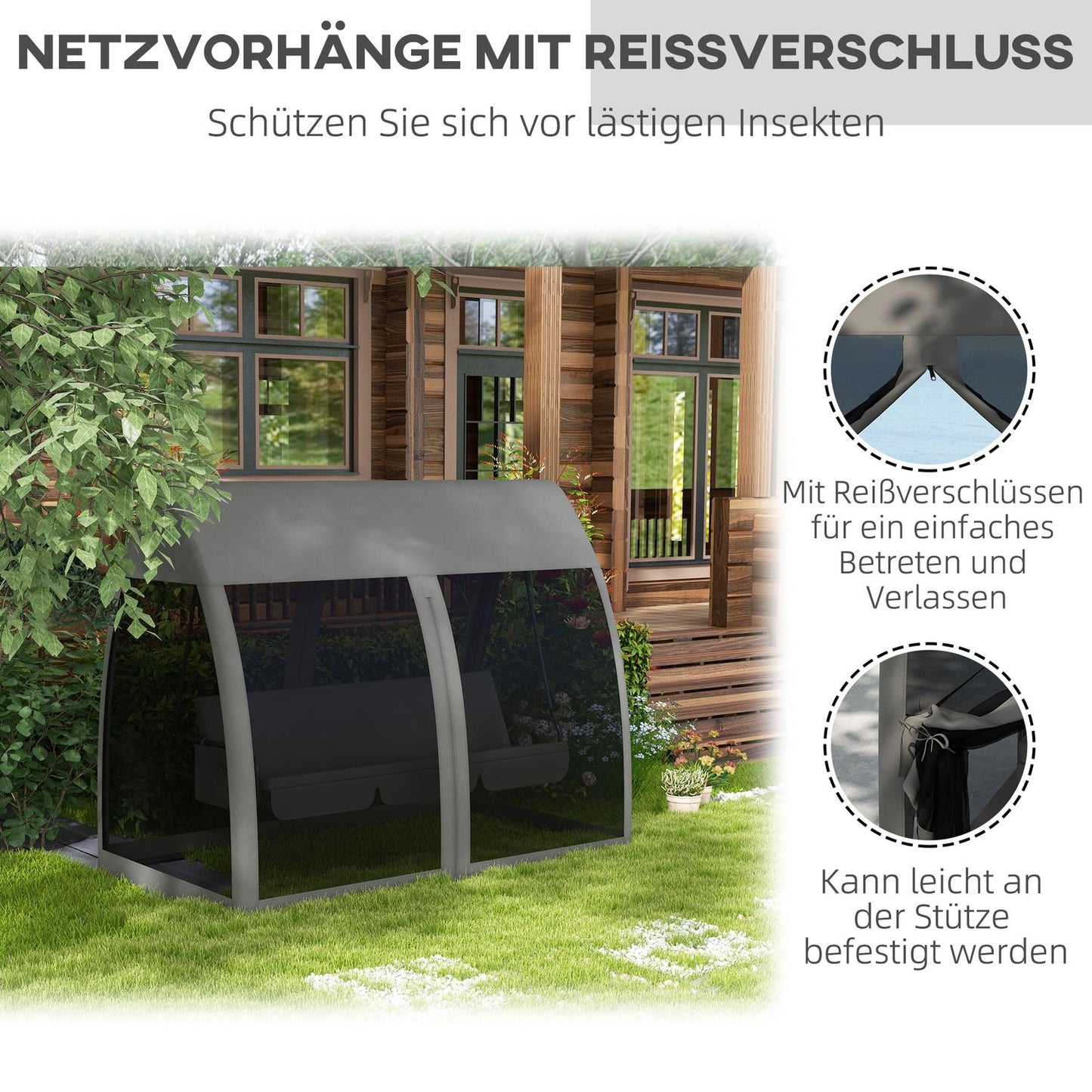 2-in-1 Gray Garden swing bench, reclining 3-seater with canopy