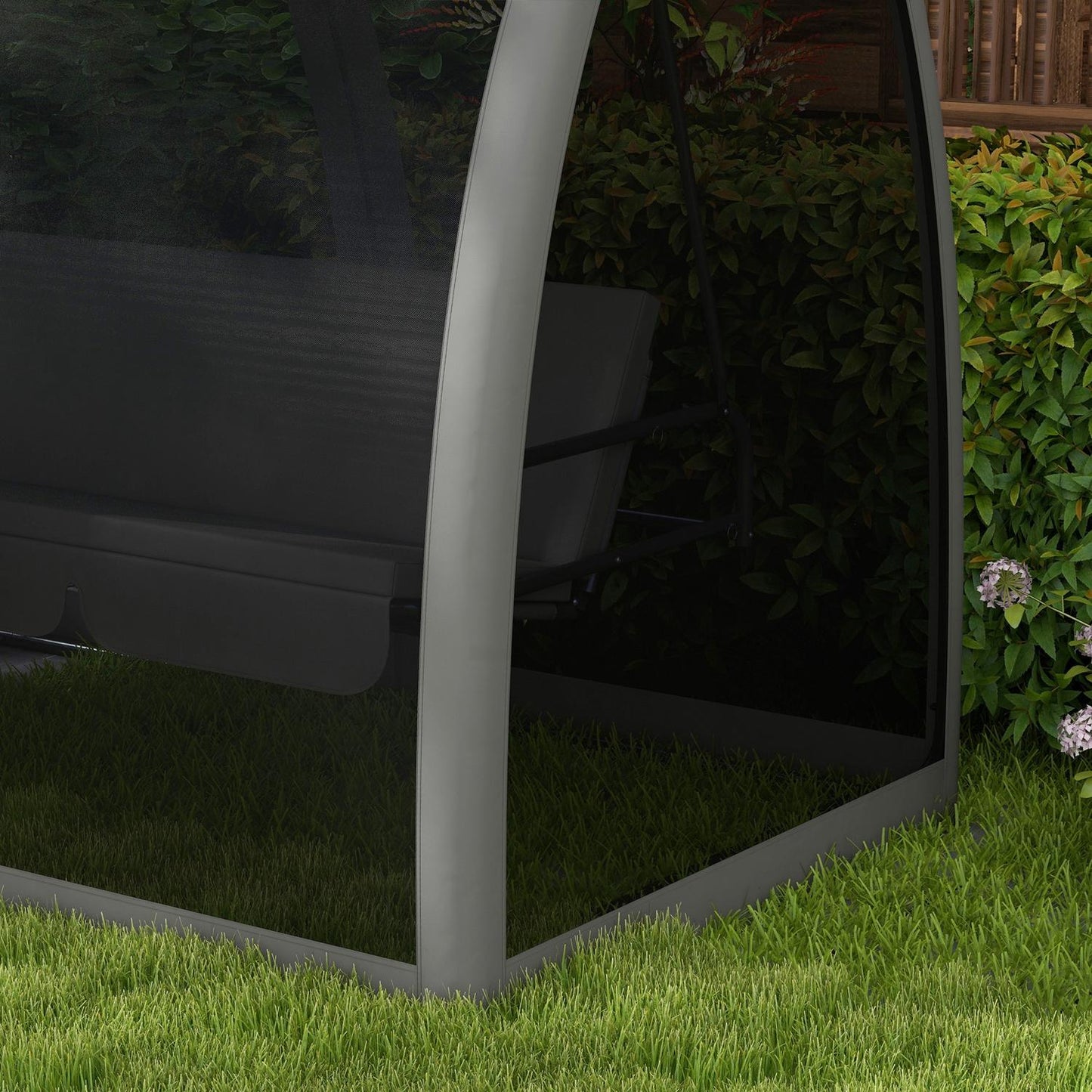 2-in-1 Gray Garden swing bench, reclining 3-seater with canopy
