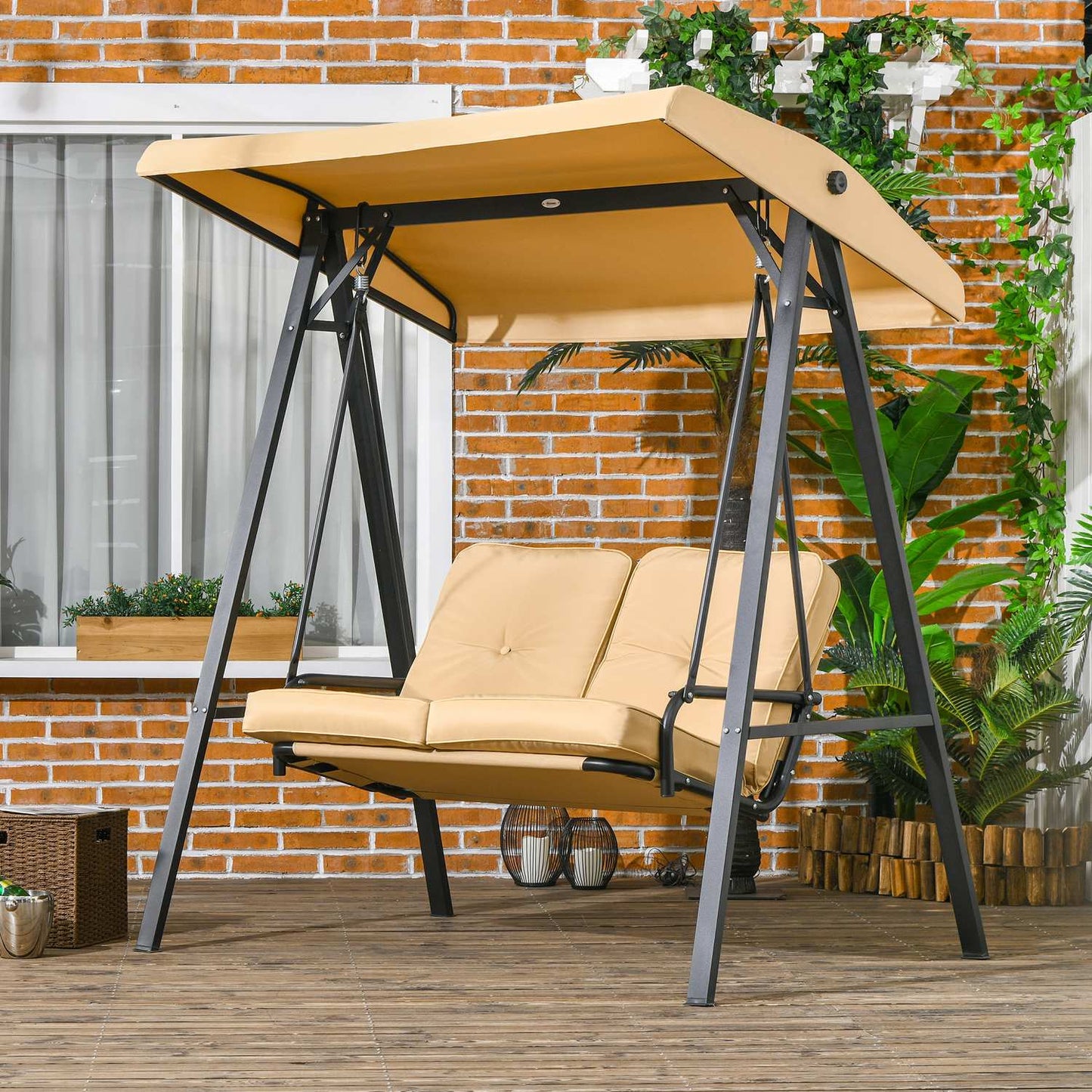 3-seat garden swing with adjustable canopy, beige
