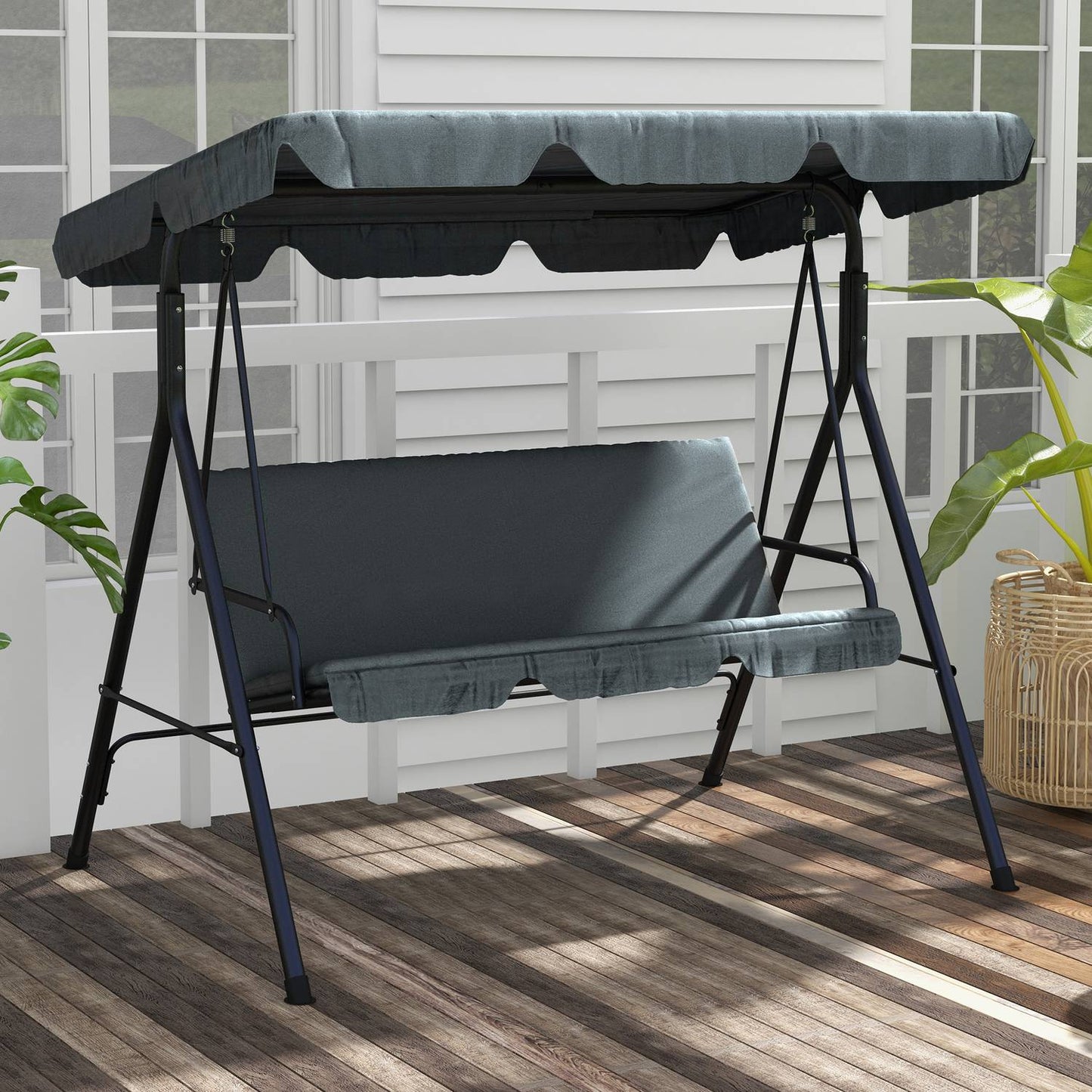 3-seat garden swing with cushion, adjustable canopy