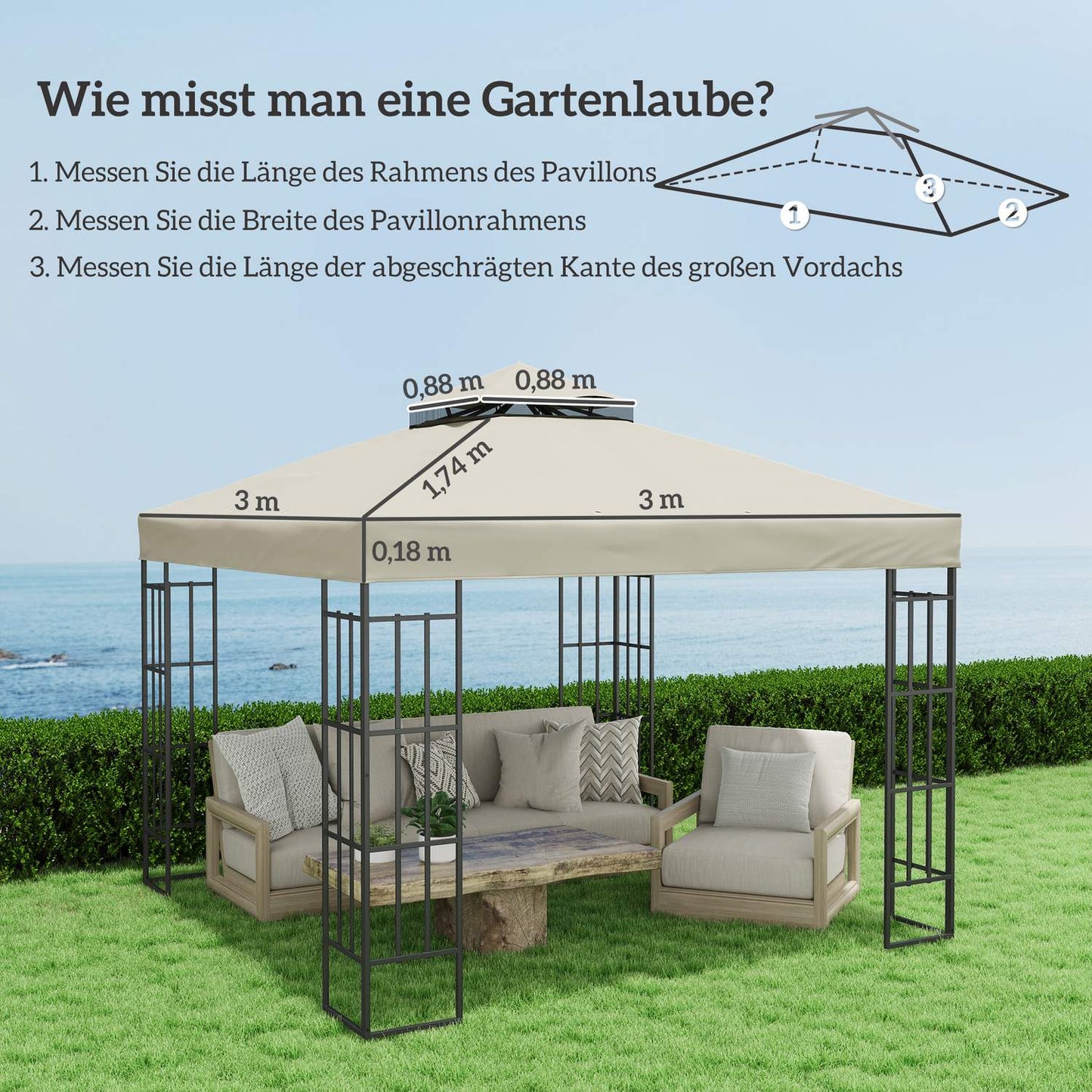 Gazebo Roof replacement 3x3m, Water resistant, Cream white
