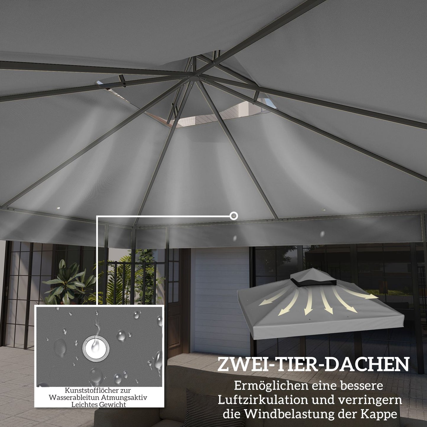 Waterproof 3x3m Gazebo Roof Replacement - Oxford Fabric, Dark Grey
