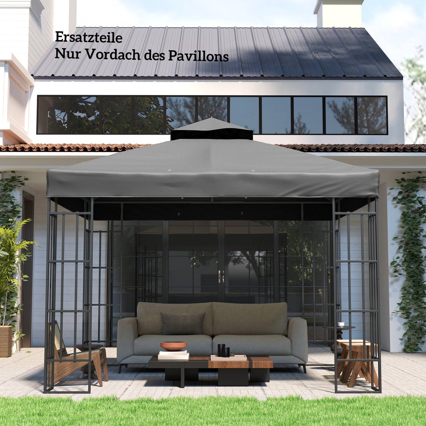 Waterproof 3x3m Gazebo Roof Replacement - Oxford Fabric, Dark Grey