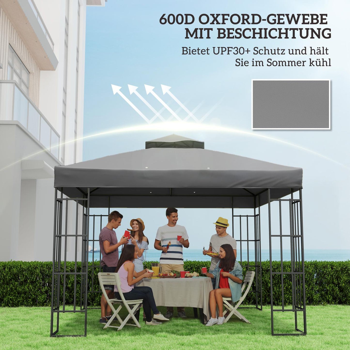 Waterproof 3x3m Gazebo Roof Replacement - Oxford Fabric, Dark Grey