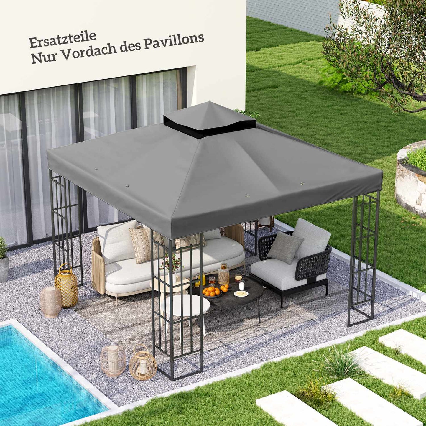 Waterproof 3x3m Gazebo Roof Replacement - Oxford Fabric, Dark Grey