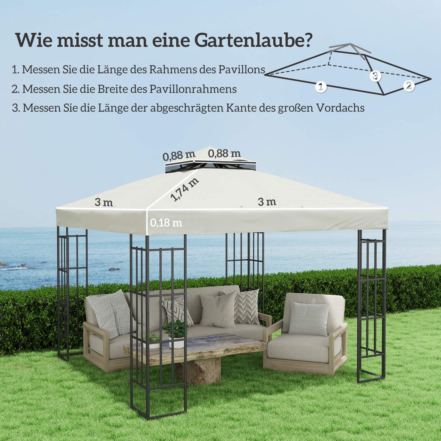 Gazebo Replacement roof, 3x3m Oxford fabric, waterproof