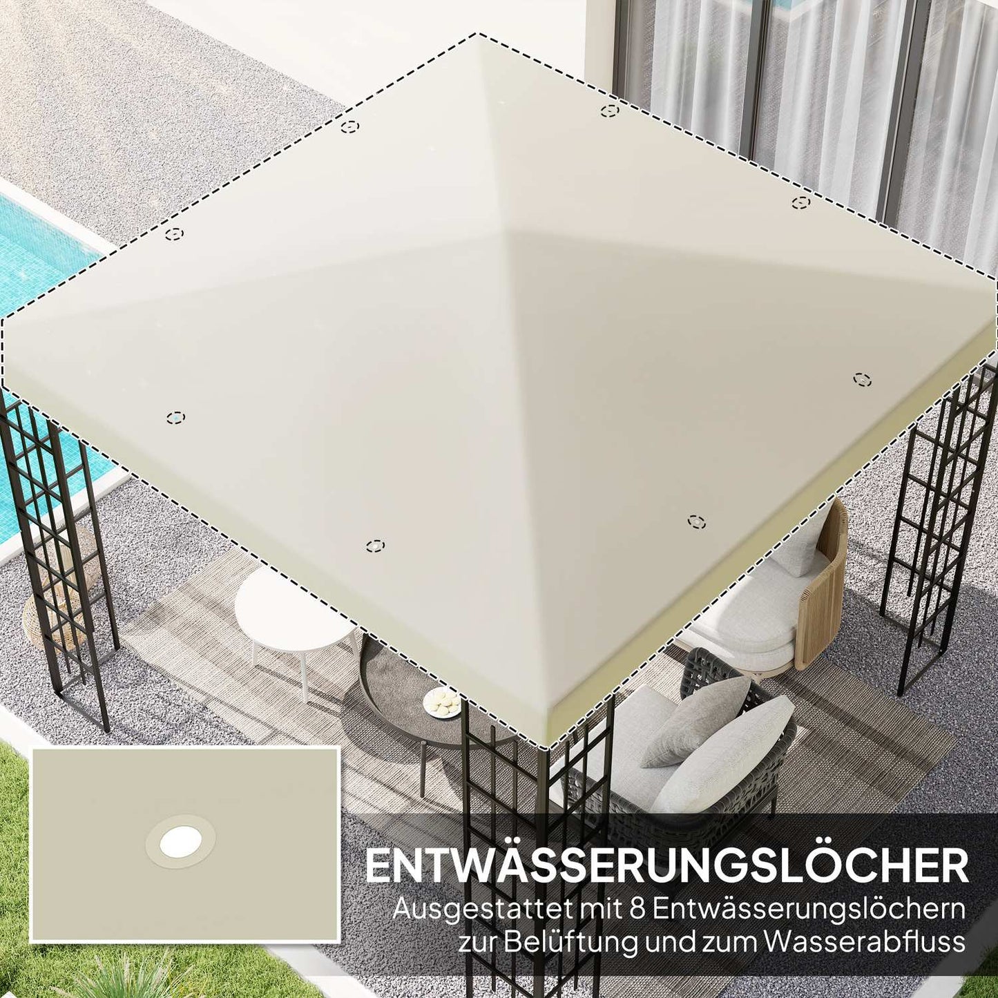 Waterproof Gazebo Roof replacement, 3x3m, Creme White