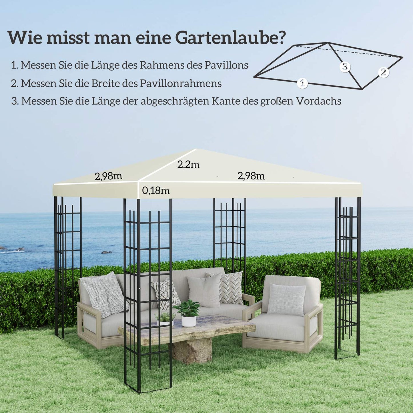 Waterproof Gazebo Roof replacement, 3x3m, Creme White