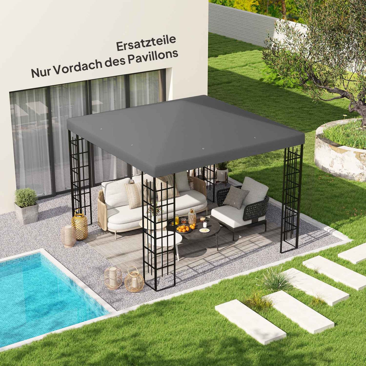 Waterproof Gazebo roof cover, 3x3m, dark grey, 370gsm