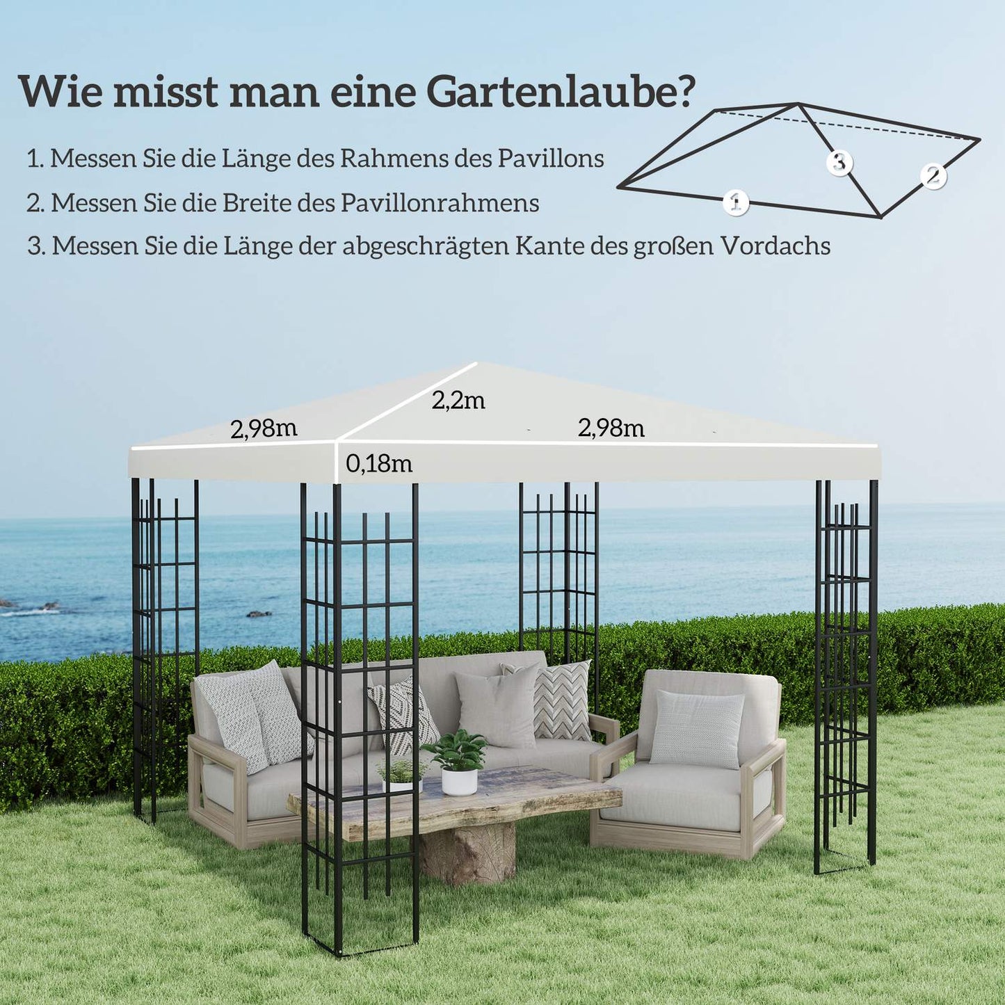 Waterproof 3x3m Gazebo roof cover, Oxford fabric, light grey