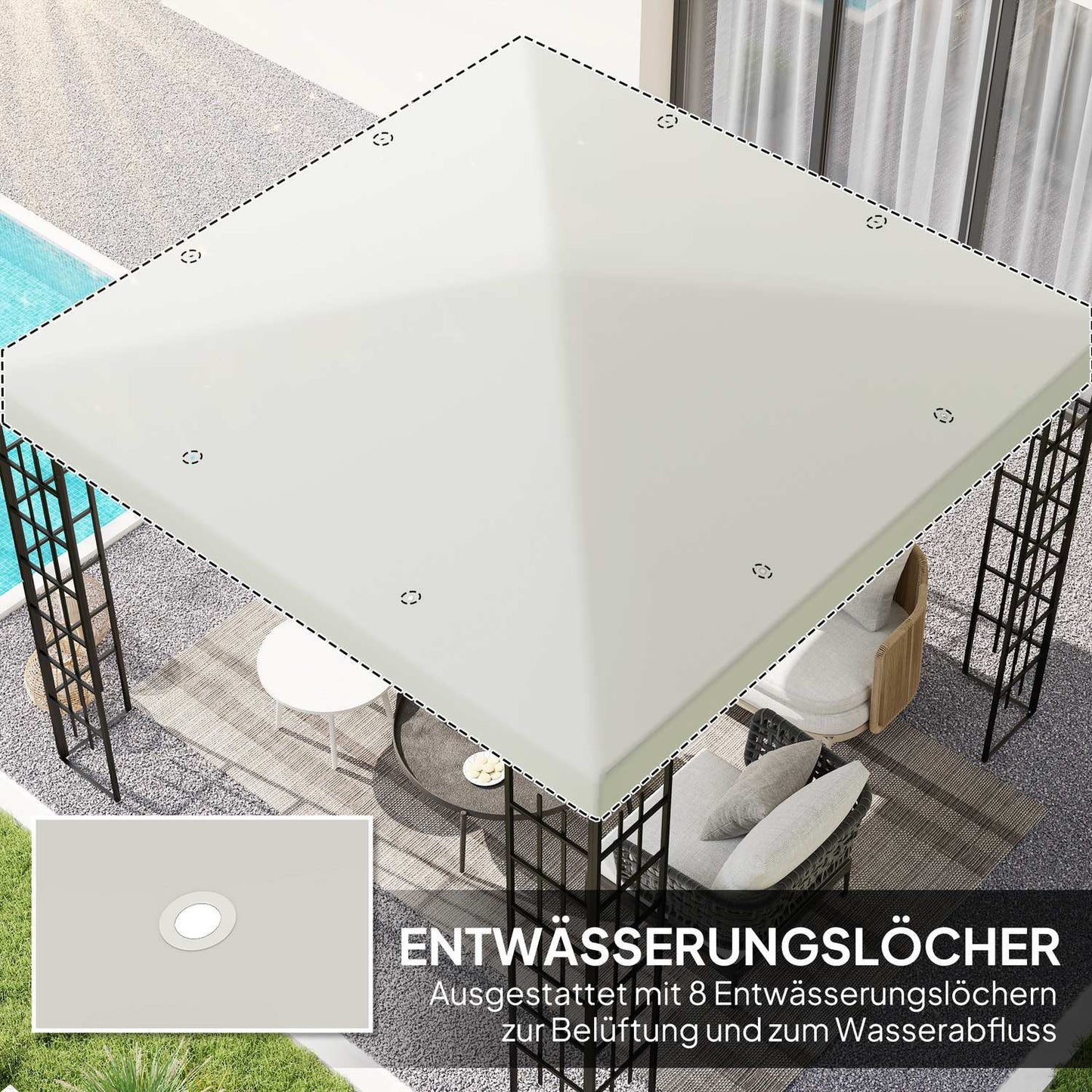 Waterproof 3x3m Gazebo roof cover, Oxford fabric, light grey