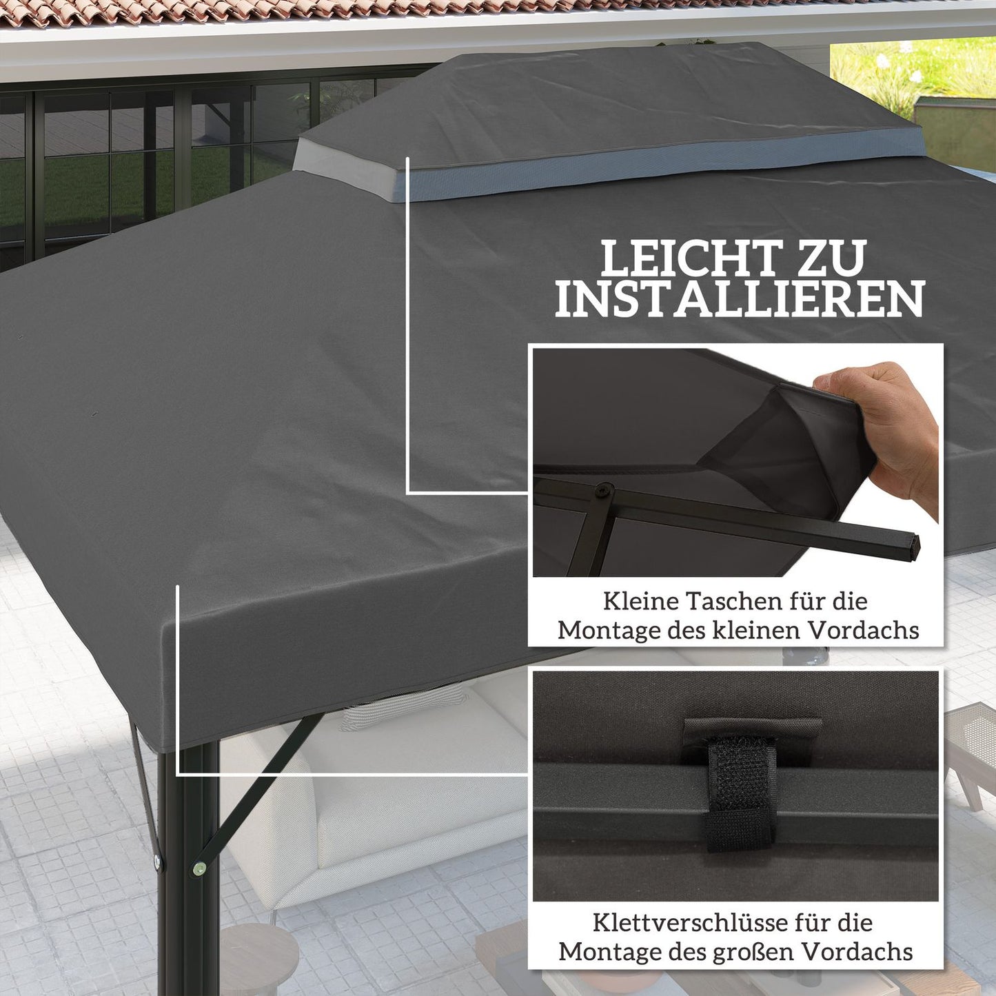 Waterproof 3x4m Gazebo roof replacement, dark grey