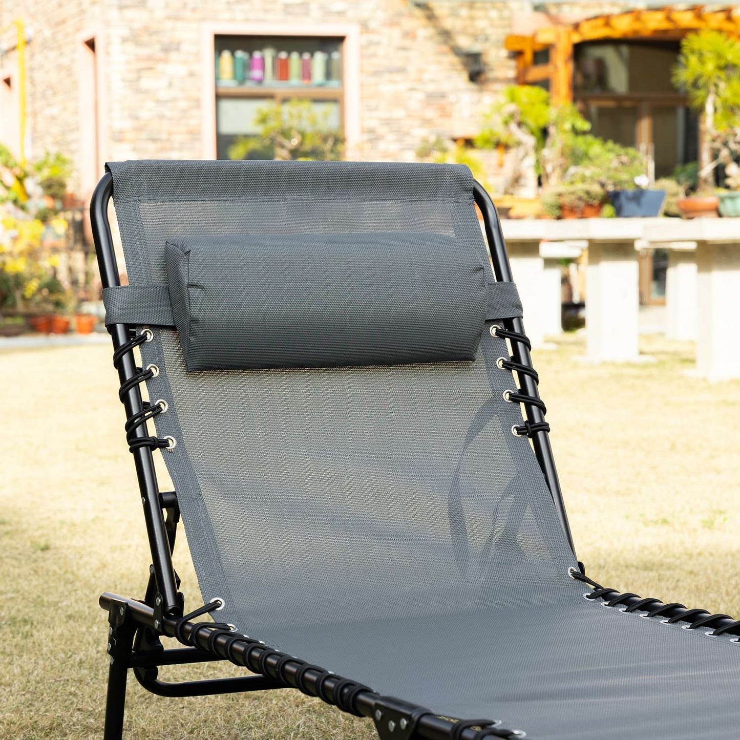 Folding sun lounger with cushion, adjustable, weatherproof