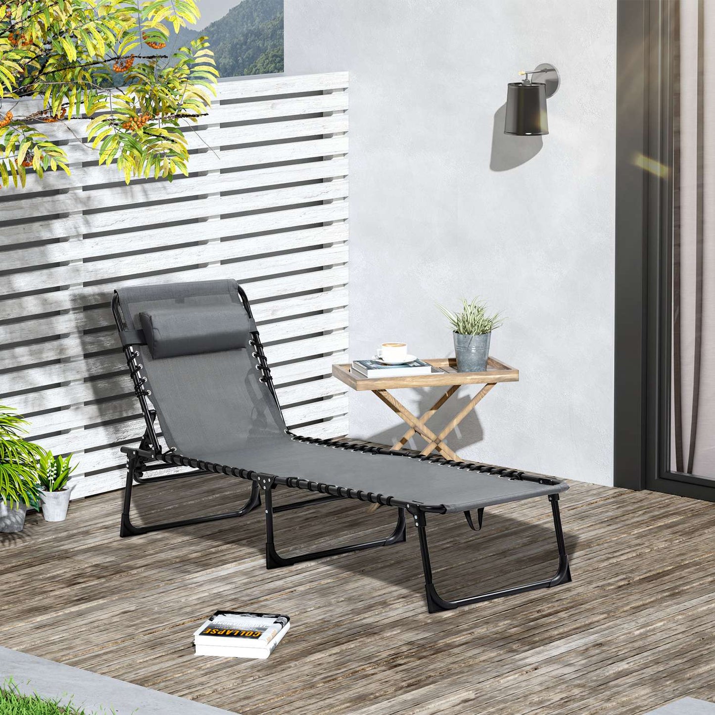Folding sun lounger with cushion, adjustable, weatherproof