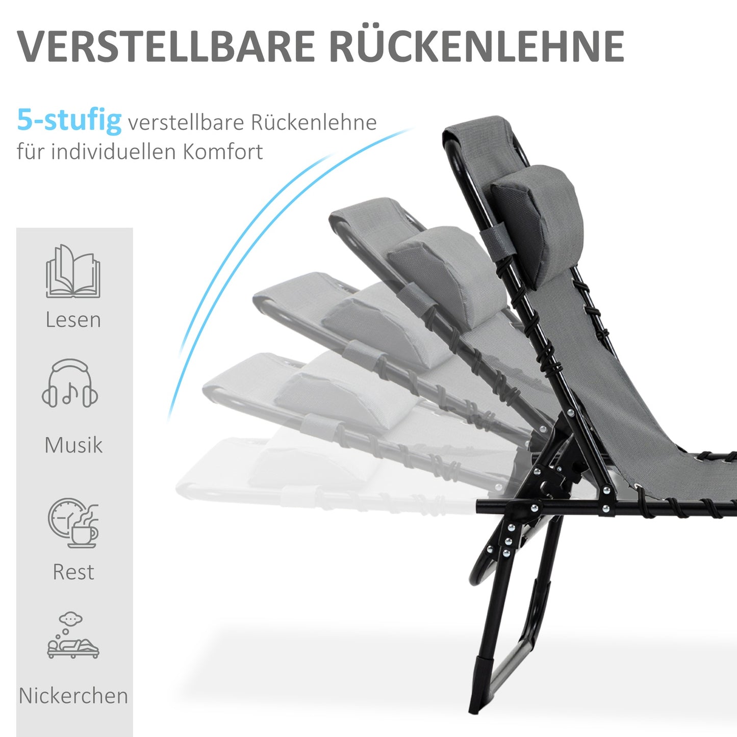 Folding sun lounger with cushion, adjustable, weatherproof