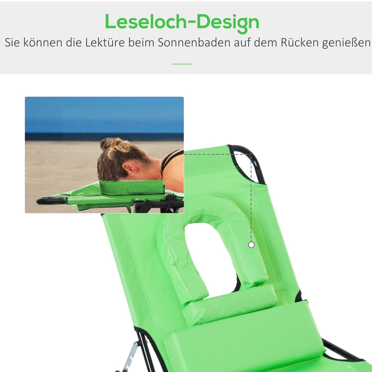 Folding sun lounger, adjustable, weatherproof, green