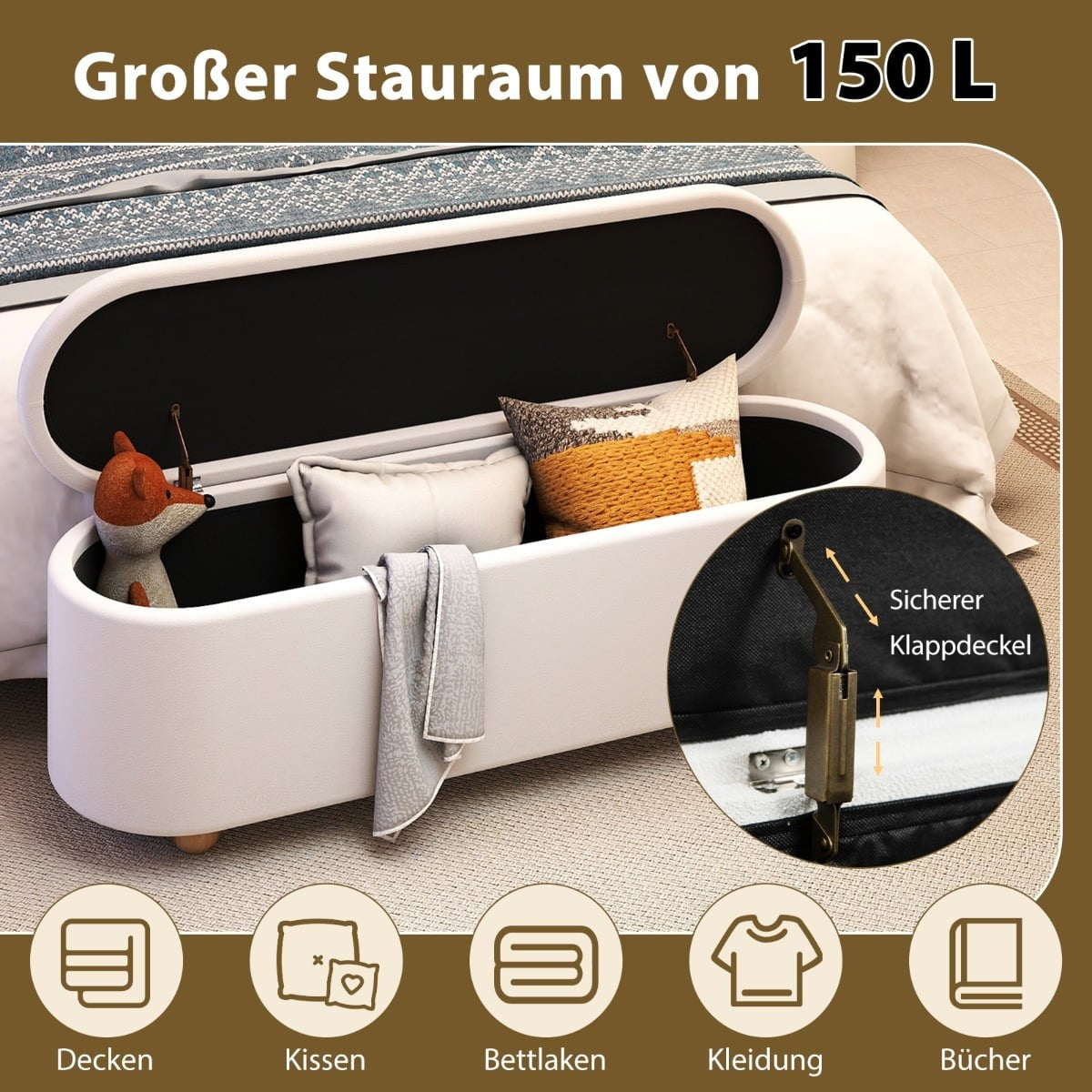 Oval Storage Bench with Hinged Lid, 150L Capacity