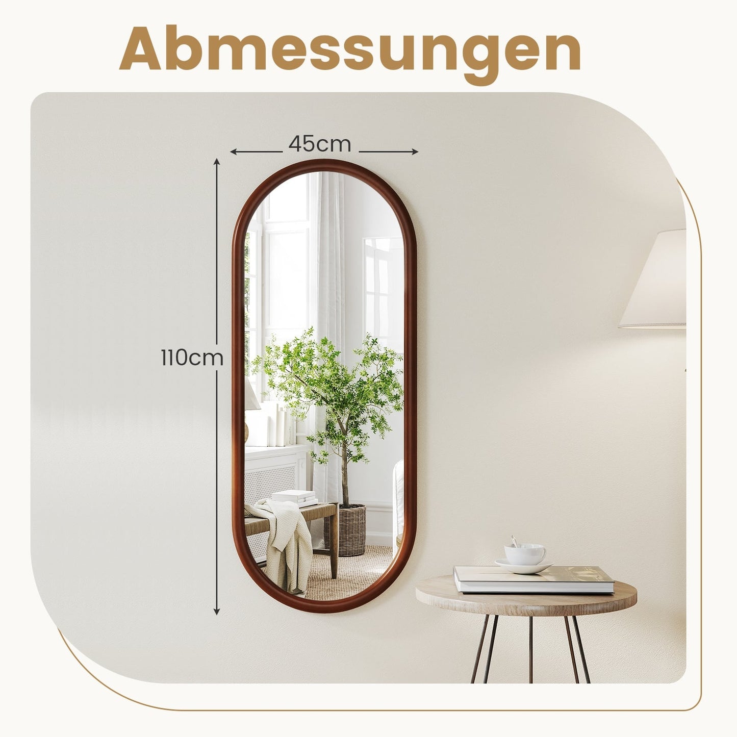 Oval Wall Mirror, 110x45 cm, Solid Wood Frame