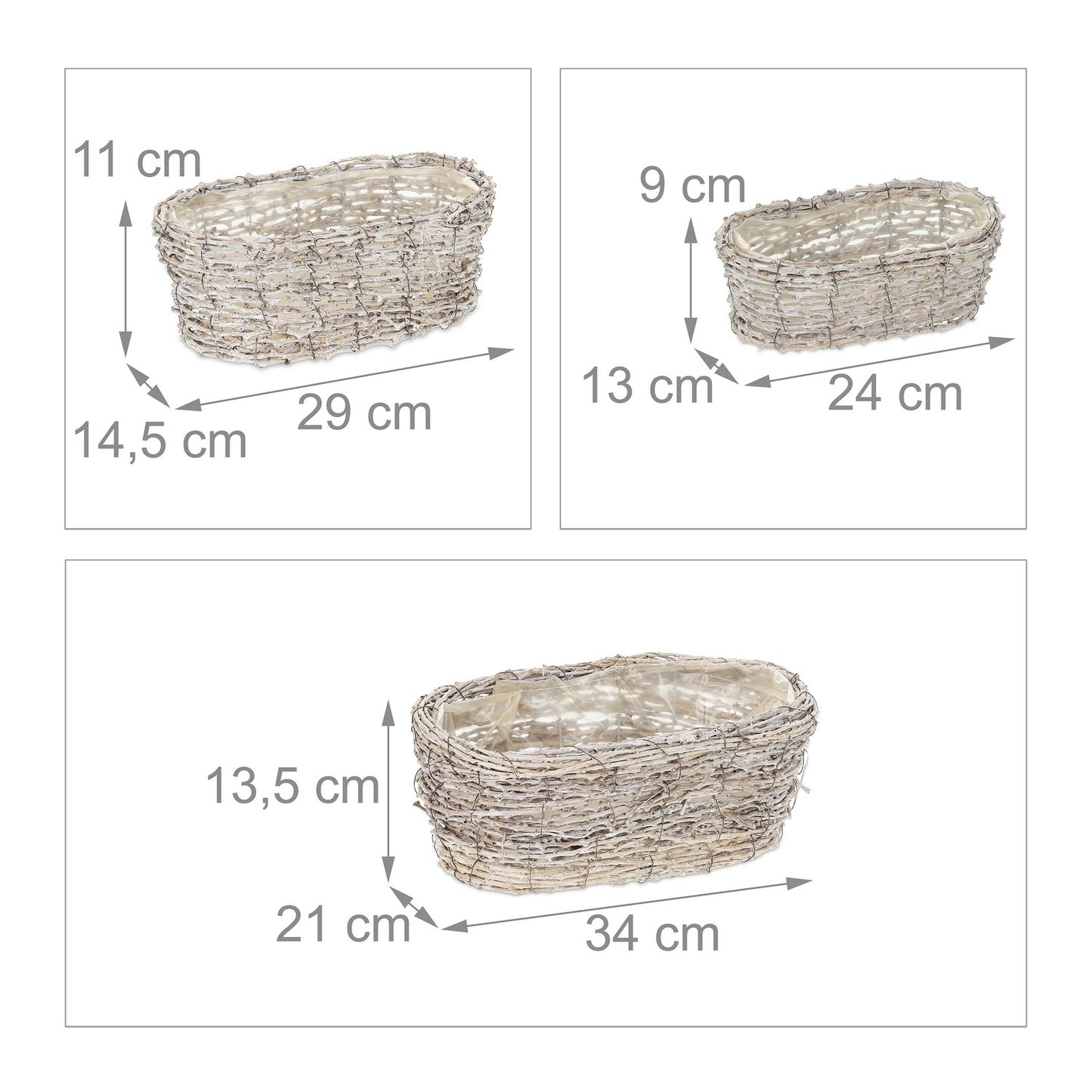 Oval flower pot - set of 3