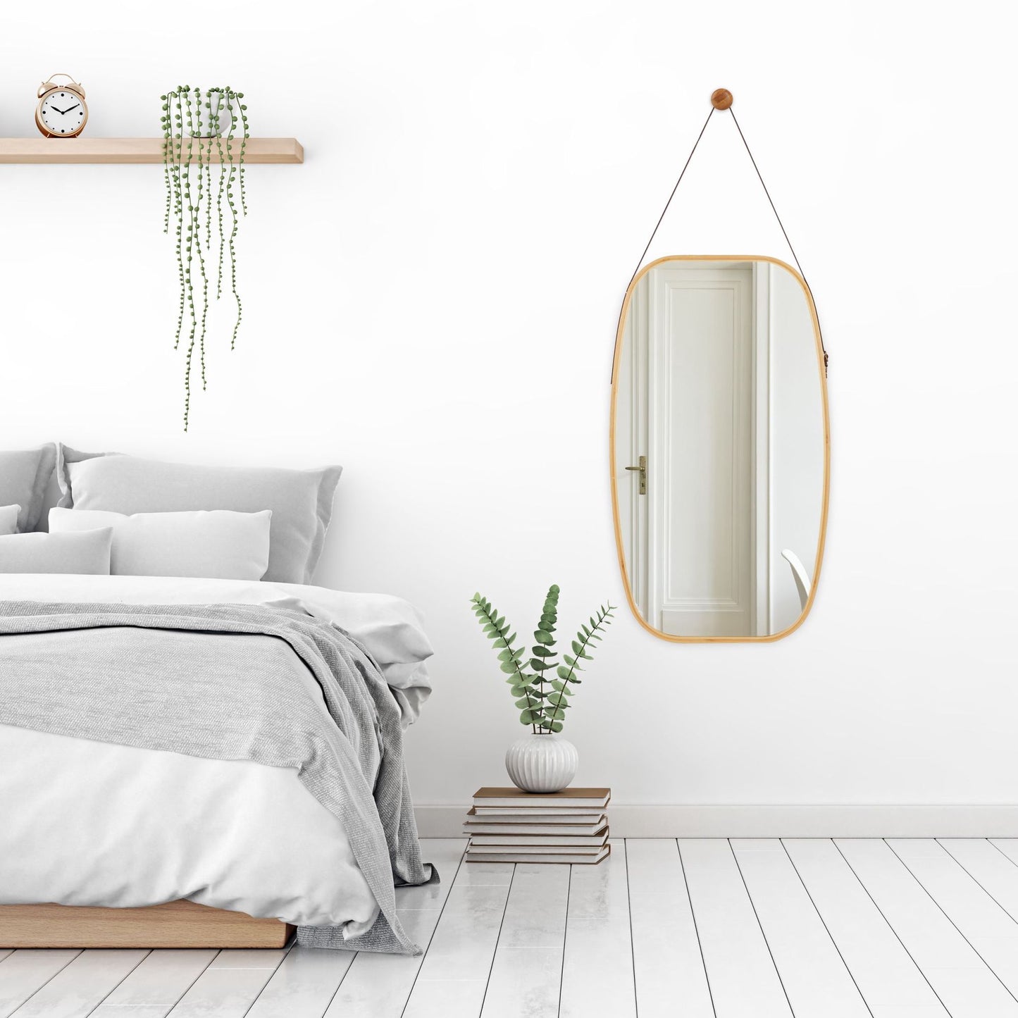Oval mirror with strap
